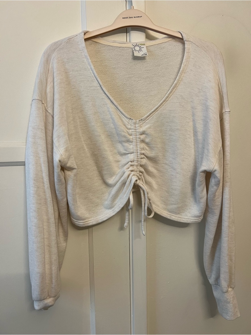 Offline by Aerie V-Neck Drawstring Crop Top in Cream